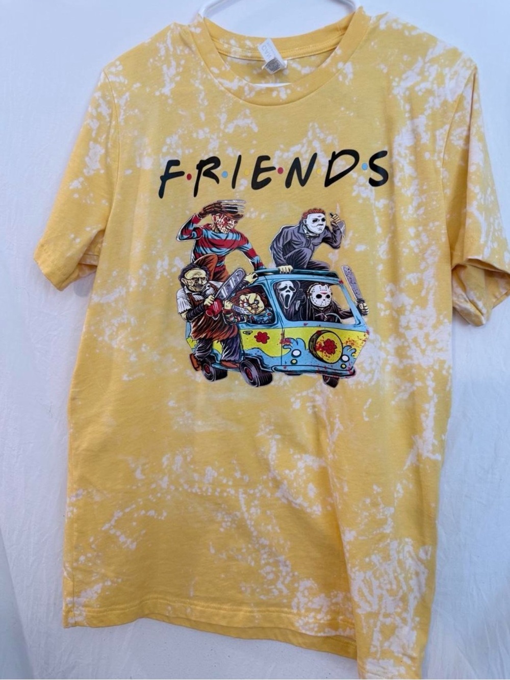 Bella Canvas Yellow Tie-Dye Graphic Tee - Horror Characters